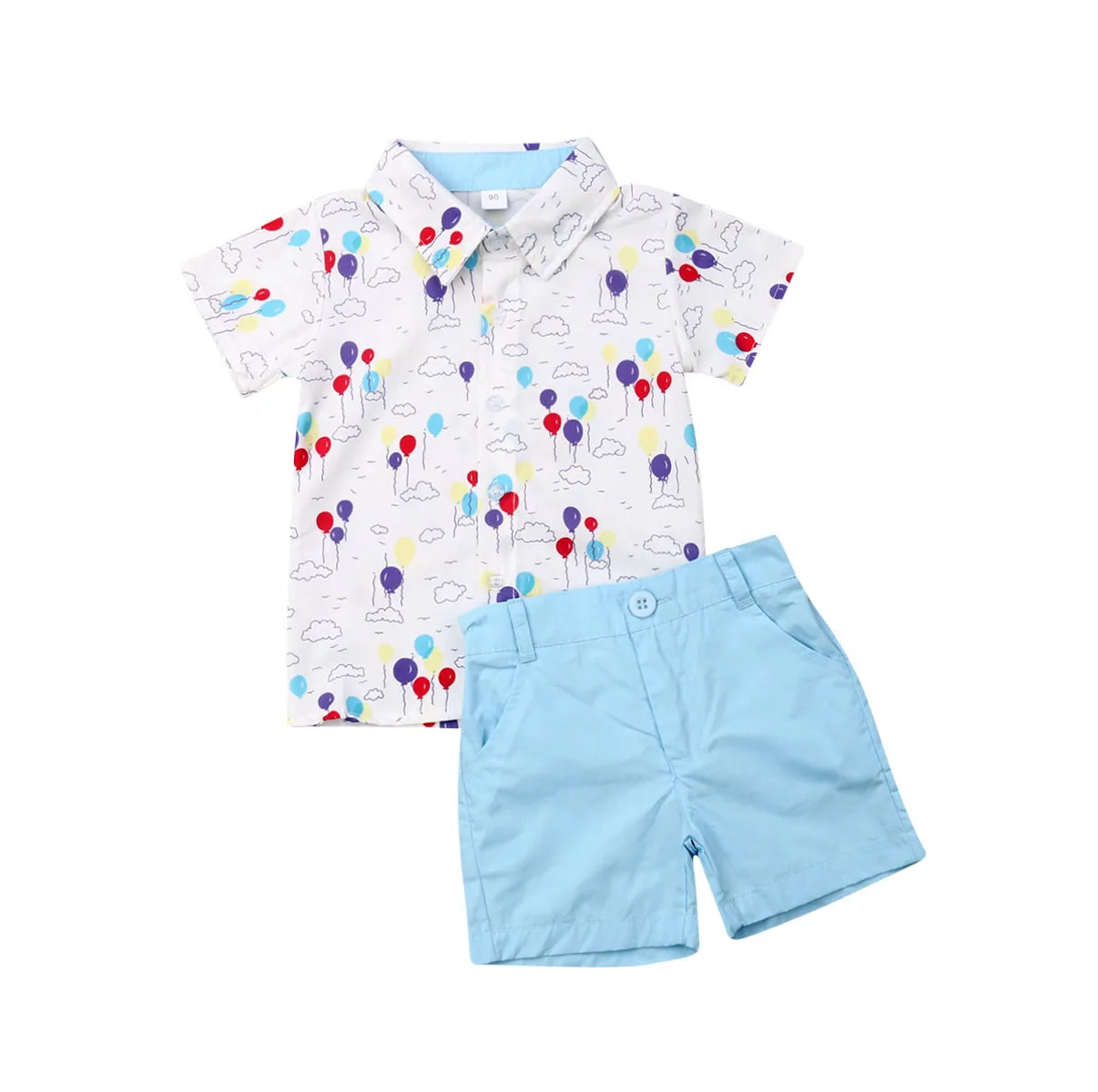 

1-6Y Summer Kids Baby Boy Clothes Short Sleeve Ballon Print Shirt Tops Shorts Pant Bottom 2PCS Outfits Gentleman Clothing Set