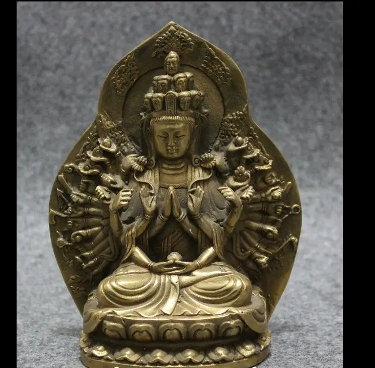 

62854*<<+++Tibet Brass Buddhism 1000 Hands Kwan-yin GuanYin Buddha Avalokitesvara Statue