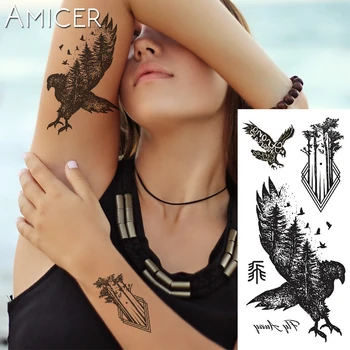 

1 piece Fantasy Color Forest Eagle Birds Hot Large animal Temporary Tattoo Waterproof Tattoo Sticker for women men