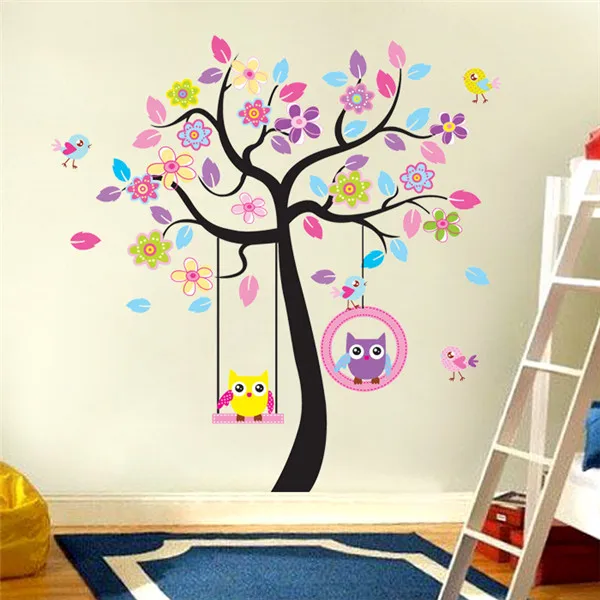 

Pink tree swing owl children room of household adornment wall stickers in the wall stickers on the wall