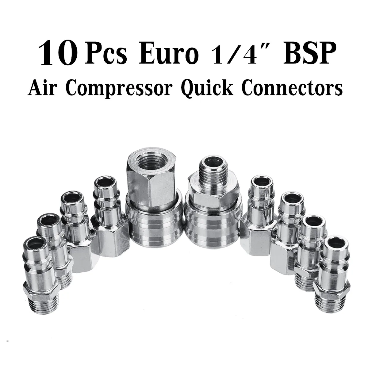 

Galvanized Iron 10x Euro Air Line Hose Compressor Fitting Connectors Quick Release Set 1/4'' BSP Silver Corrosion Resistance