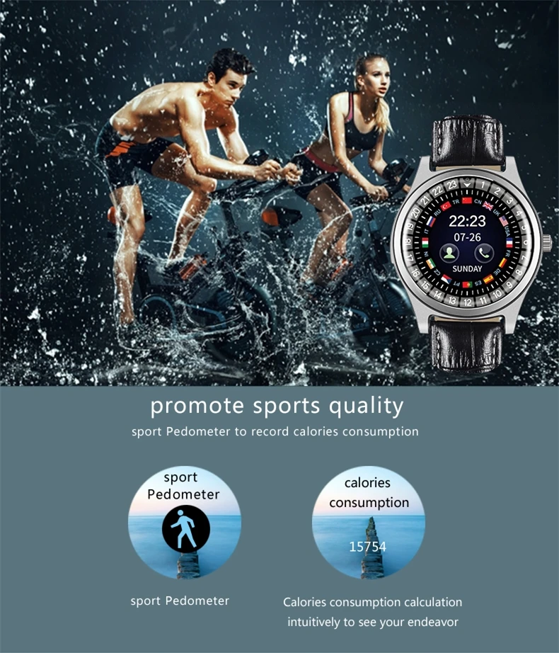 Новые кожаные умные часы, круглые спортивные наручные часы для фитнеса, поддержка SIM& TF карты с HD камерой, Роскошные Смарт-часы для Android iPhone