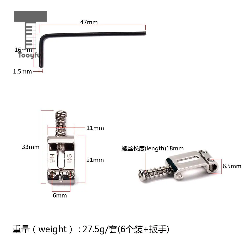 Tooyful упаковка из 6 гитарное седло моста с гаечным ключом для Strat Tele гитарные Струнные инструменты запасные части и аксессуары
