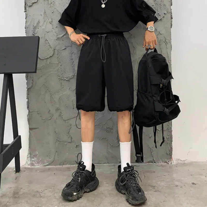

2019 Summer New Korean Casual Drawstring Wide Leg Tooling Solid Color Cotton Wild Shorts Male Streetwear
