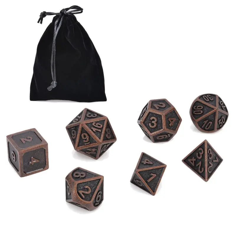 

7Pcs Copper Color Retro Metal Polyhedral Dice Dungeons & Dragons Mtg Set Table Board Games Outdoor Bar Family Party With Bag