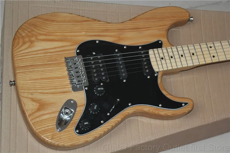 

Factory store nature ELM ASH body ST black pickguard HSS pickguardmaple fretboard 6 string Electric Guitar