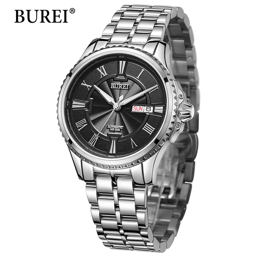 

Top Luxury Brand BUREI Black Watch Men Casual Male Automatic mechanical Watches Business Sports Military Stainless Steel Watch