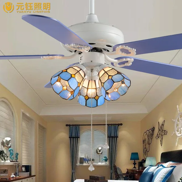 Fashion Blue Tiffany Creative Led 3 Heads Fan Ceiling Light Fashion Blue Tiffany Creative Led 3 Heads Fan Ceiling Light For Children S Room Bed