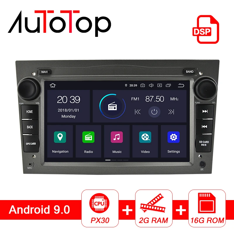 

AUTOTOP 7" Radio 2 din Android 9.0 Car Multimedia Player for Opel,Opel Astra H,G,J,Opel Corsa D,Vectra C 2G RAM 16G ROM PX30 DSP
