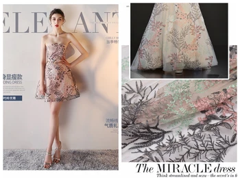 

LASUI Flowers embroidery lace fabric color light fairy diy Color hollow high set wedding dress Fashion fabric X0155