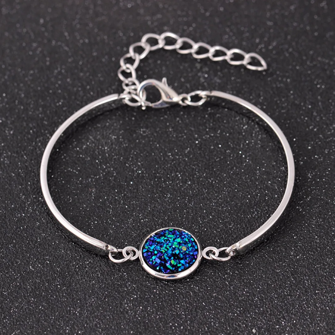 Fashion Charm Quartz Bracelet bisuteria mujer Simple Gold Silver Round Stone Resin Druzy Bangles Bracelets Jewelry Shellhard
