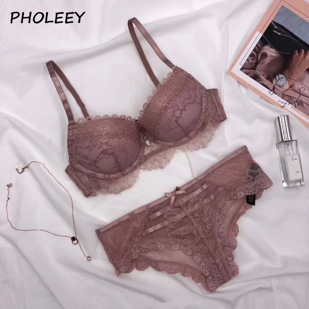 

pholeey winter new bra Young woman sexy lingerie lace bra gather adjustable push up bra Eyelash brassiere Lace underwear T17869