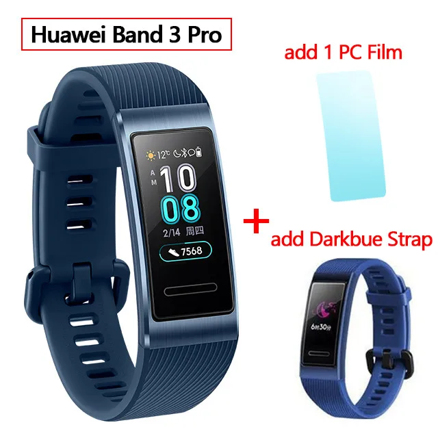 huawei Band 3 Pro gps Amoled 0,95 'Полноцветный Сенсорный Водонепроницаемый металлический браслет с датчиком сердечного ритма - Цвет: 3pro Blue add Blue