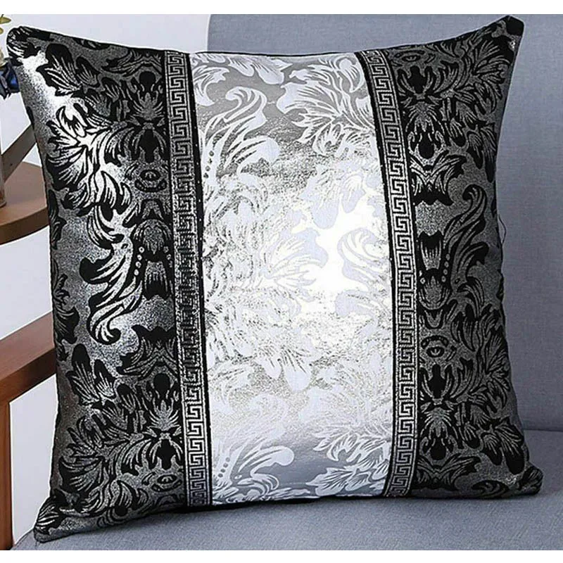 Vintage Black Silver Floral Pillow Cushion Cover For Car Sofa Decor Pillowcase 