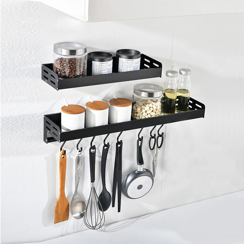 Wall-Mount Spice Racks Aluminum Kitchen Organizer Storage Shelves Utensil Spoon Hanger Hook Kitchen Gadgets Accessories Supplies Wall-Mount Spice Racks Aluminum Kitchen Organizer Storage Shelves Utensil Spoon Hanger Hook Kitchen Gadgets Accessories Supplies