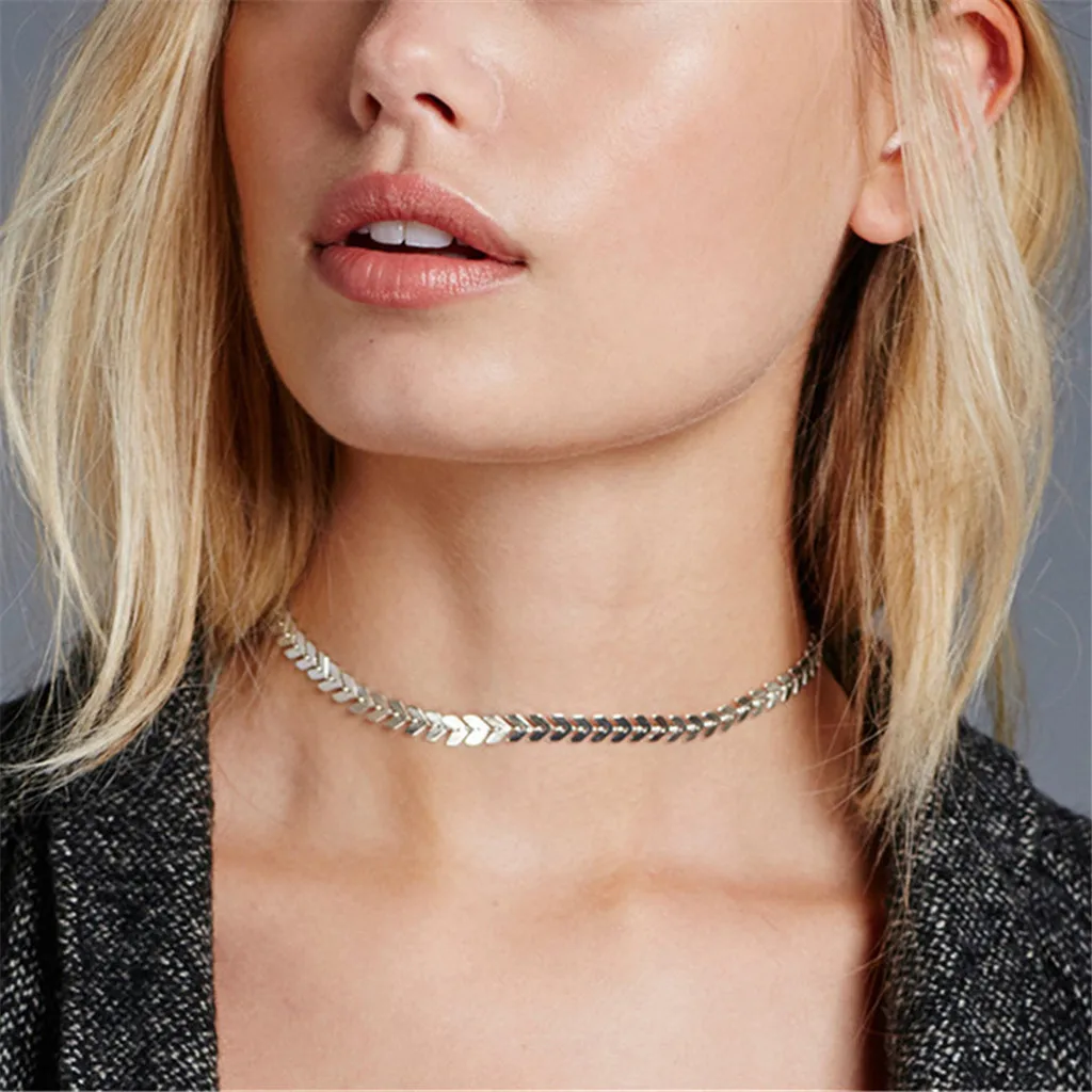 

European and American Armband Fish Bone Chain Short Ladies Clavicle Necklace New jewelry dinner dress accessories elegant 5.15