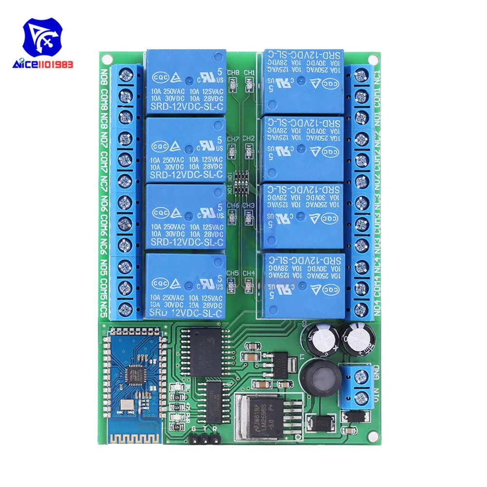 12V 8 Channel Bluetooth Relay Module Remote Control Switch Board for Android Smart Home