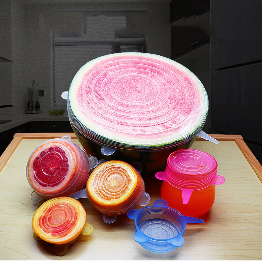 

6 Pcs Silicone Stretch Lids Reusable Airtight Food Wrap Covers Keeping Fresh Seal Bowl Stretchy Wrap Cover Kitchen Cookware d1