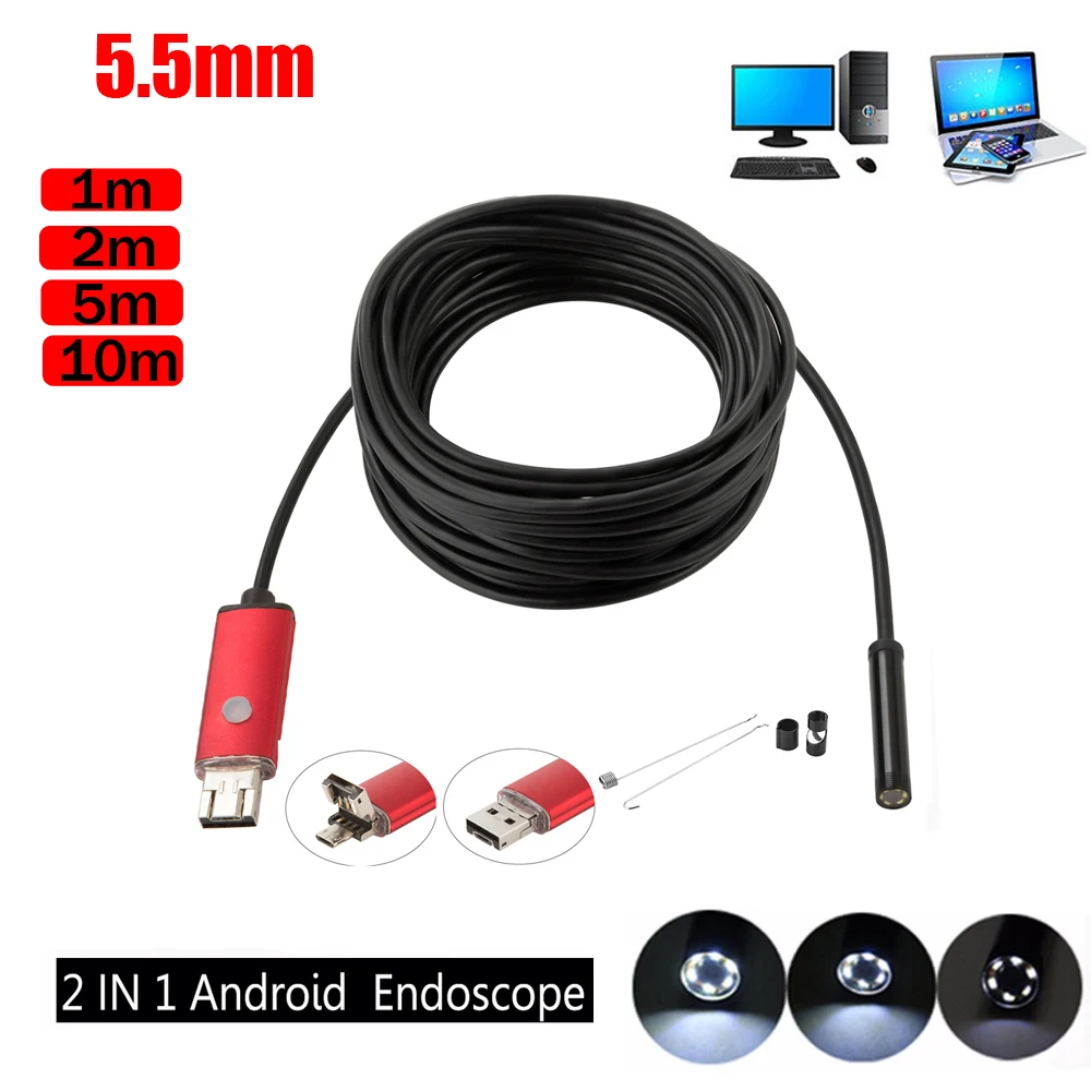 USB-эндоскоп с объективом 5 мм водостойкий IP67 480P 2 м | Инструменты