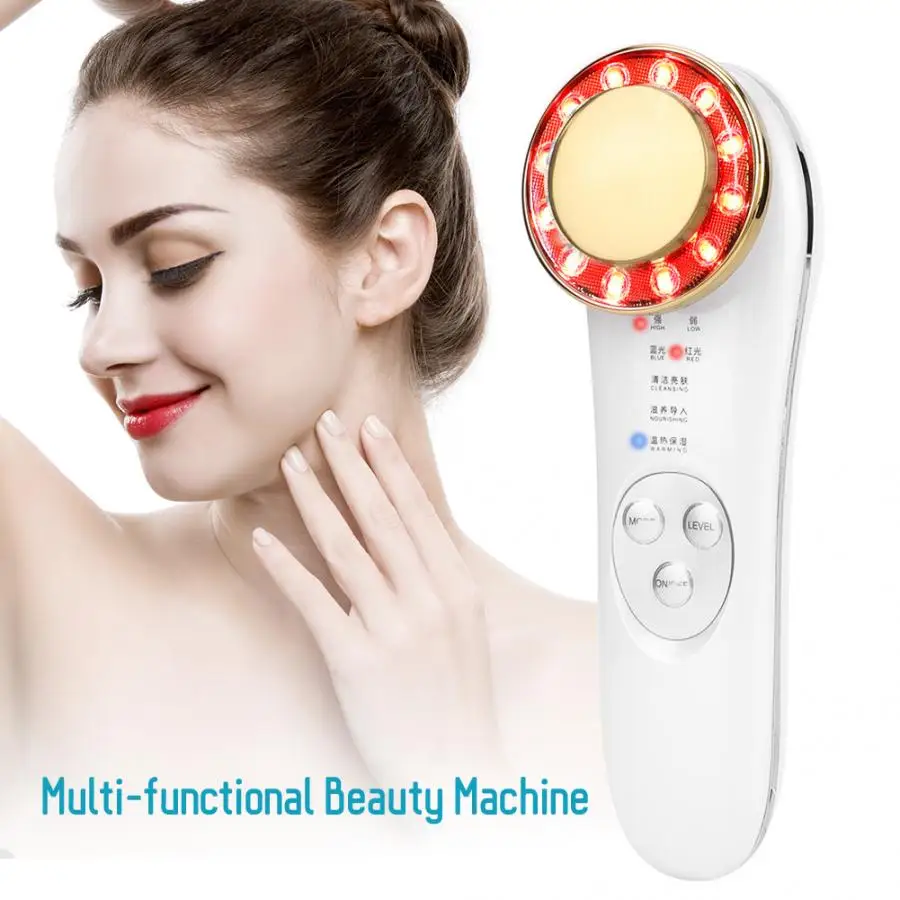 

Micro Needle Roller Ultrasonic Face Cleaning Multi-functional Beauty Machine Ions Photon Face Skin Cleansing Massager White s