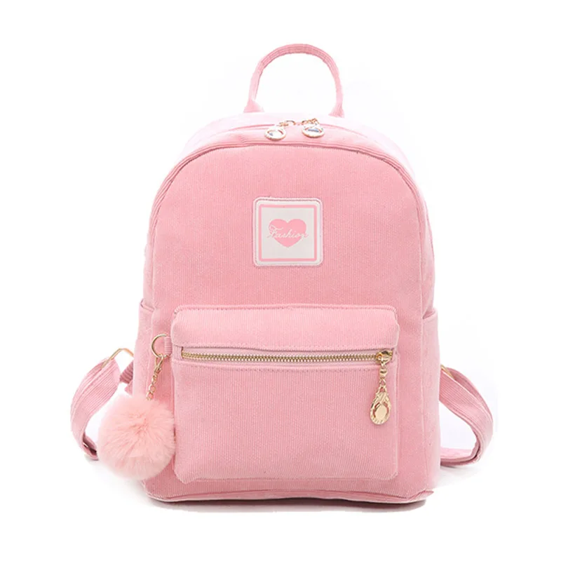 Модные женские рюкзаки, школьные сумки, сумка через плечо, милый вельветовый рюкзак с помпонами, женские сумки на молнии для девочек, Mochila, новинка, XA265H - Цвет: Pink