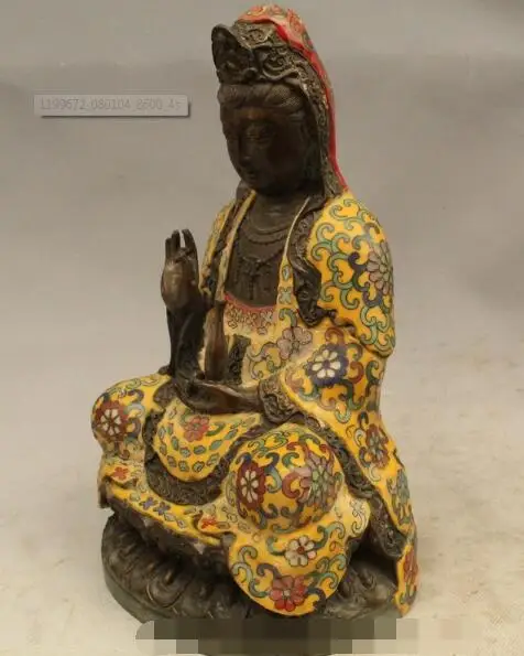 

S06109 100% Pure Bronze handwork made cloisonne Bodhisattva Kwan-Yin Buddha Statue