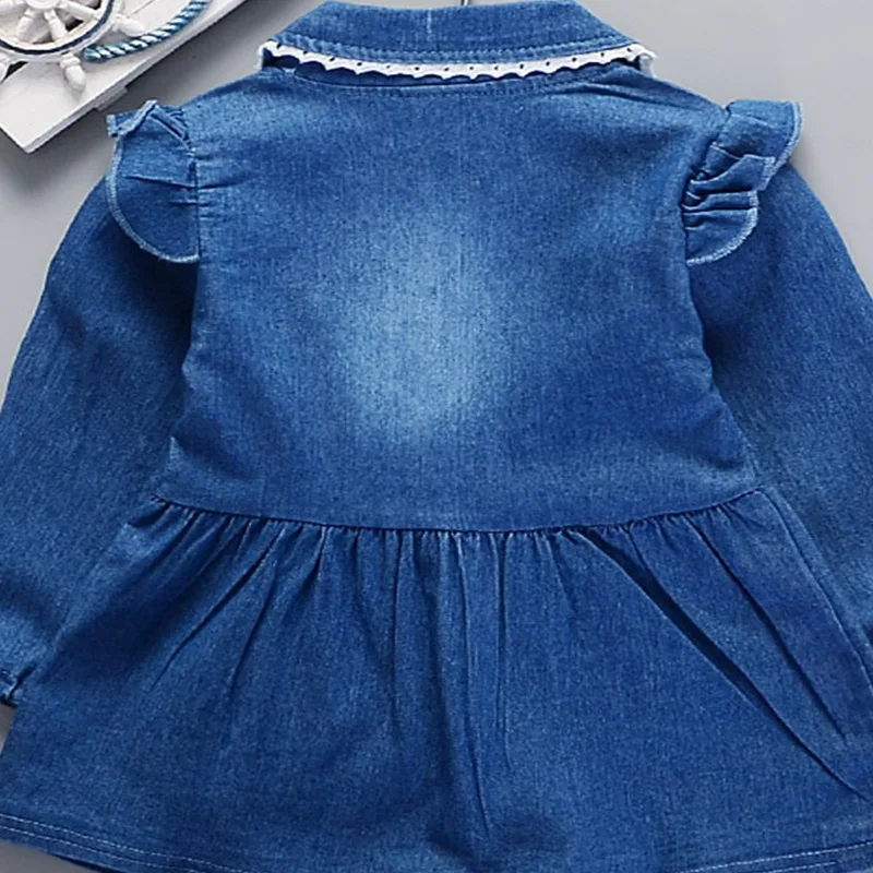 Весенне-осенние детские джинсы для маленьких девочек платье-пальто с оборками и надписями, двубортная верхняя одежда, кардиган, Casaco S5405