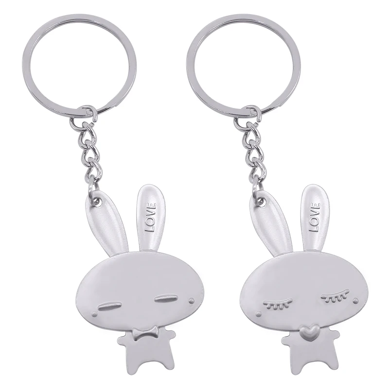 

Newest Popular 2 Piece/Set Little White Rabbit Animal Pendant Keychain Key Ring Jewelry For Men Women Lovers Gift