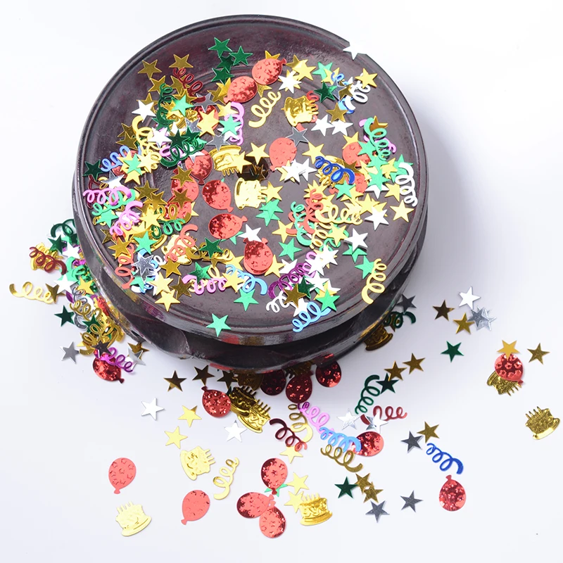 

HAPPY BIRTHDAY PVC Ballon Cake Riband and Star Birthday Party 15g Confetti Party Table Decorations