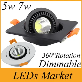 

Square Black shell 5w 7w Led Cob Downlight Dimmable led Cabinet spot light lamps AC85-265V Warm Cold White + Driver UL CE&ROHS