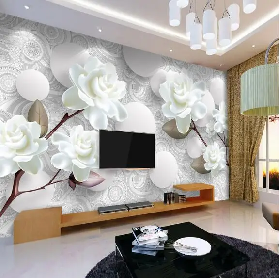 Custom 3D Stereoscopic Mural Wallpaper European Fashion Beautiful White Peony Bedroom TV Backdrop Wall Paper Modern Home Decor
