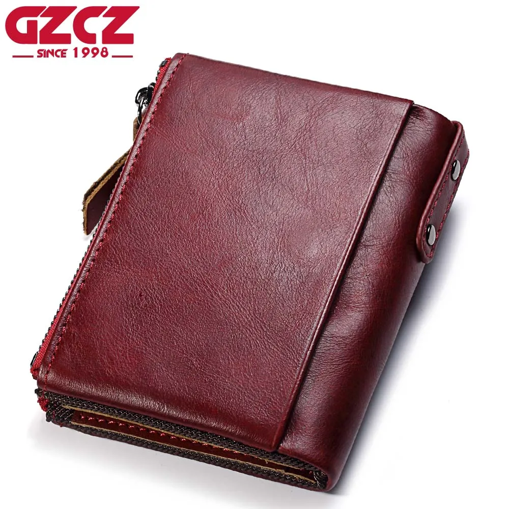 GZCZ брендовый женский кошелек из натуральной кожи, винтажный маленький кошелек для монет с двойной молнией, Женский винтажный держатель для карт, сумка для денег, Portomonee