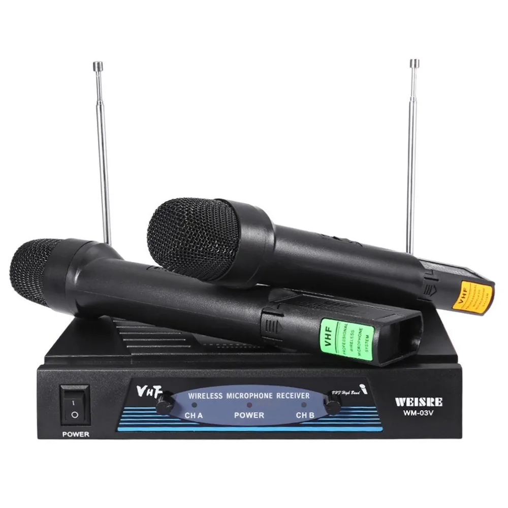 

Professional Karaoke Radio Wireless Handheld VHF Transmitter Microphone System Set With 2 Mic 1 Receiver For Party Bar Speech