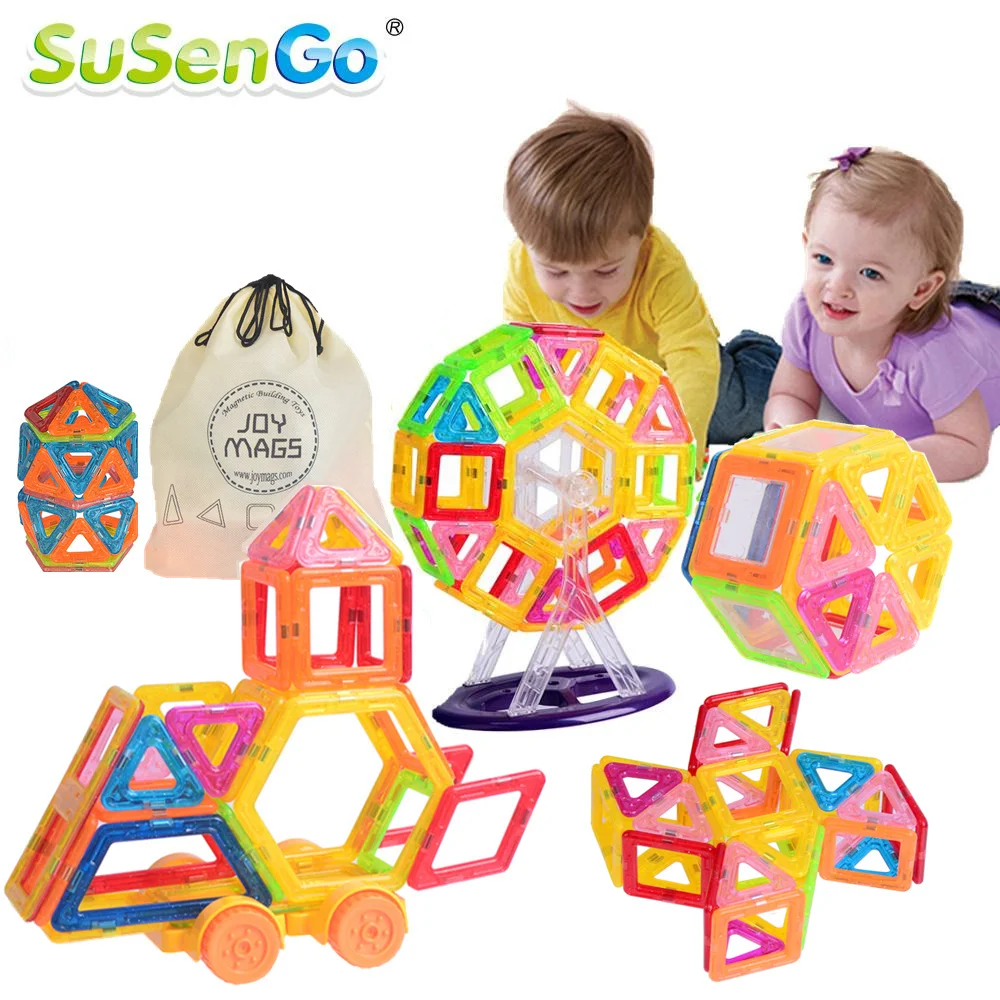 Online SuSenGo Mini tamaño 40 60 80 90 pieza magnética de diseño bloques de construcción ladrillos 3D juguetes de construcción para niños bebé regalo de Navidad
