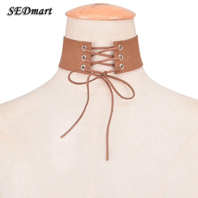 SEDmart Wide Belt Velvet Choker Necklace Tied Lace Up Neck Chokers