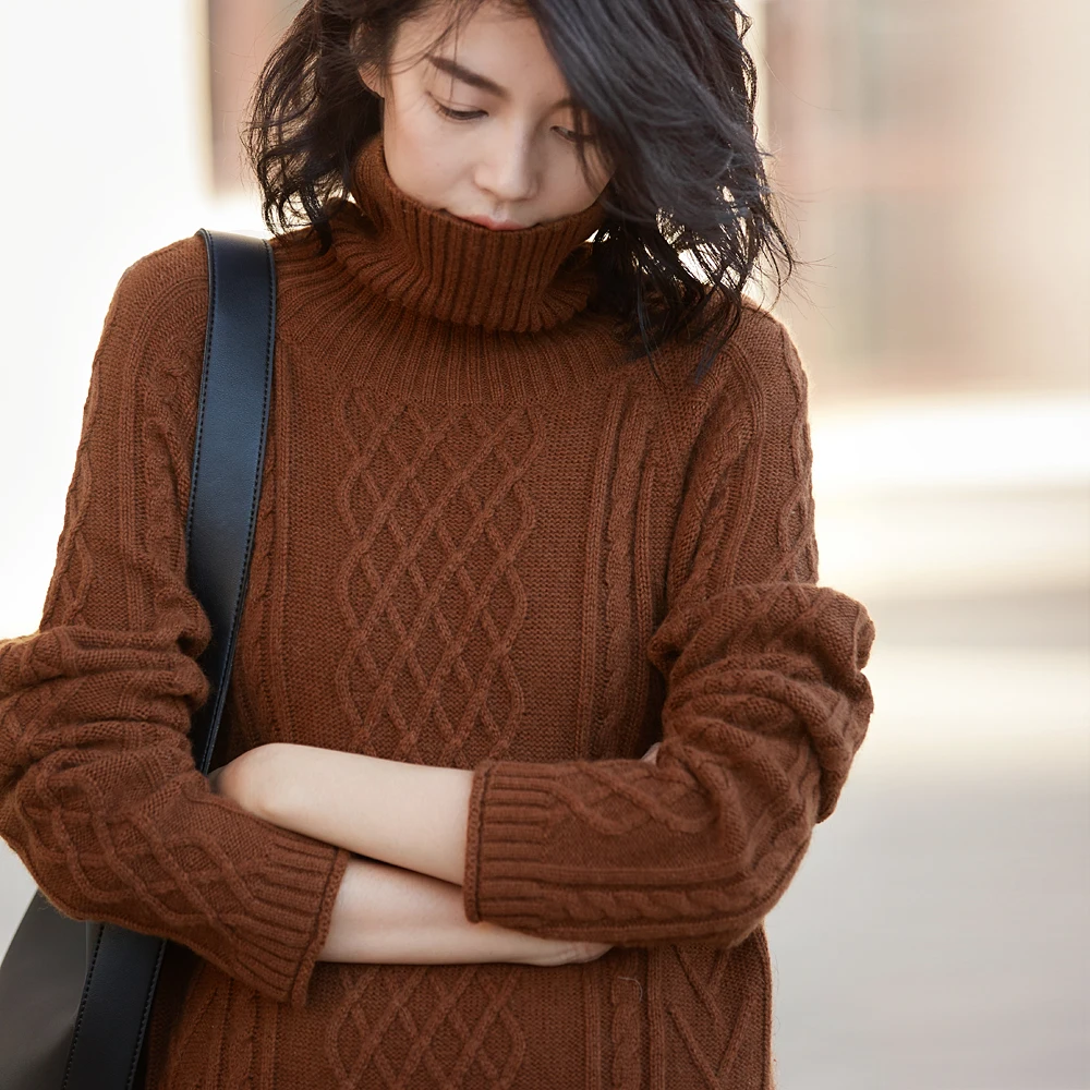 Col Femmes Vintage Roulé Câble Tricoté Chèvre Irinaw915 Pull Automne Et Arrivée Longue Robe Dark light Nouvelle Cachemire 2018 Laine D'hiver De nPkXO80w