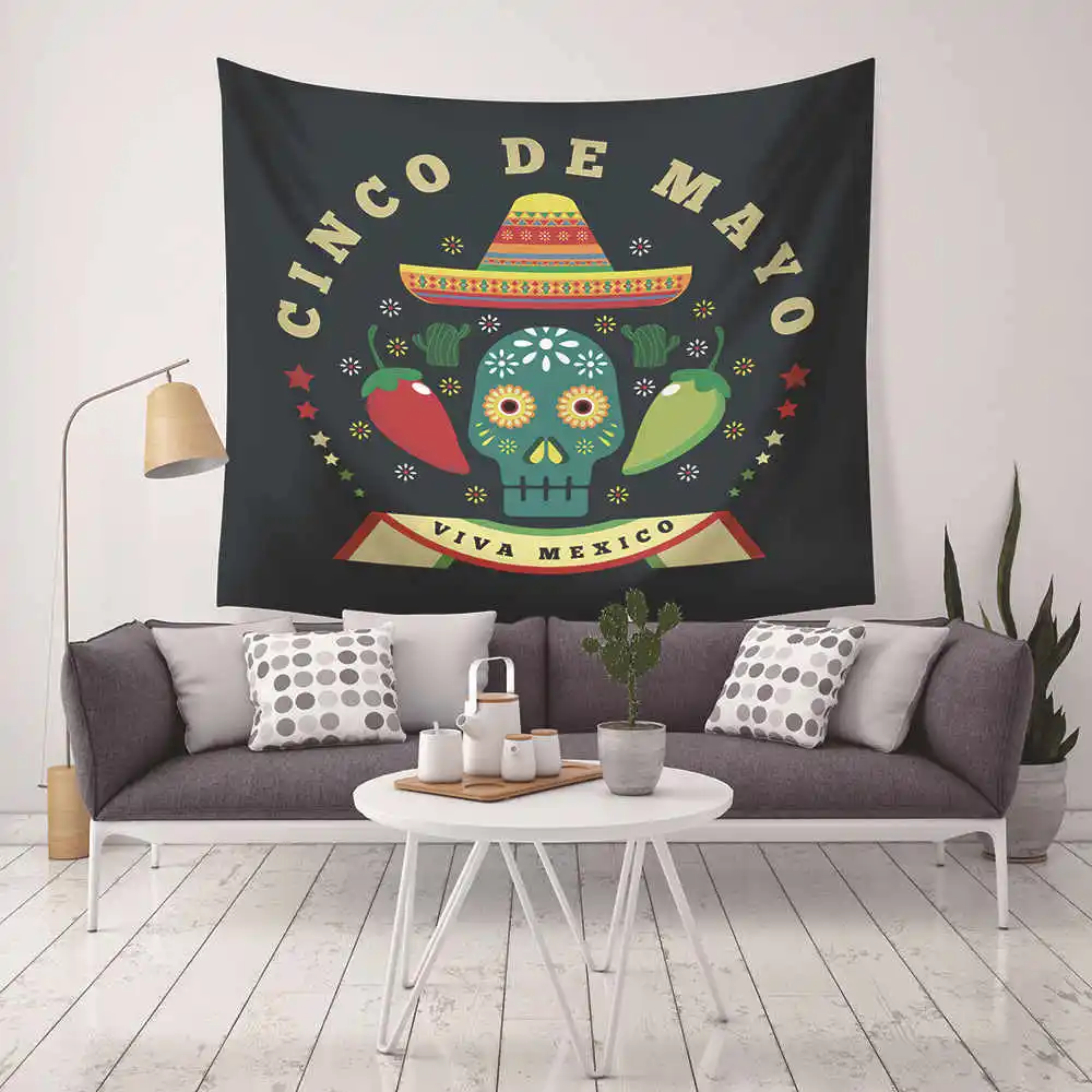 

Home Decor Tapestry Skull and Flowers Day of the Dead Mexican Traditional Celebration Symbolic Art Wall Hanging for Dorm