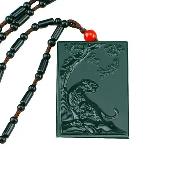 

Koraba Fine Jewelry 100% Pure Natural Green Jade Hand Carved Lucky Wealth Up Tiger Pendant Necklace Free Shipping