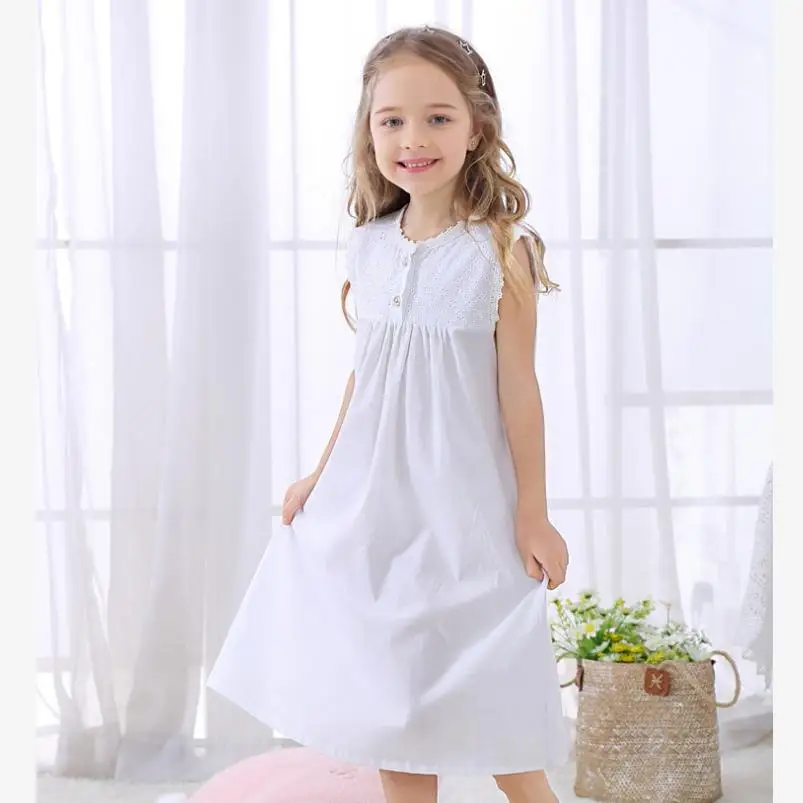 Summer Children's Nightgown Baby Girls Clothes Lace Spliced Kids