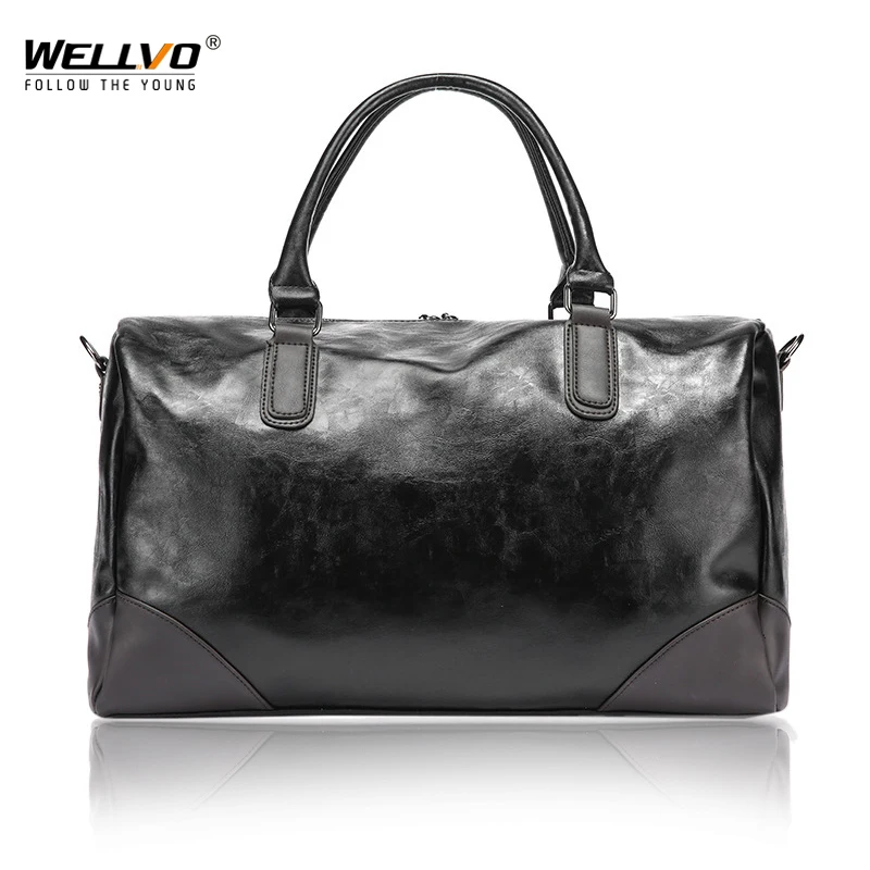 

Fahion PU Leather Men's Travel Duffle Bag Round Bucket Shape Handle Bag Shoulder Messenger Bag sac de voyage Crossbody XA159WC