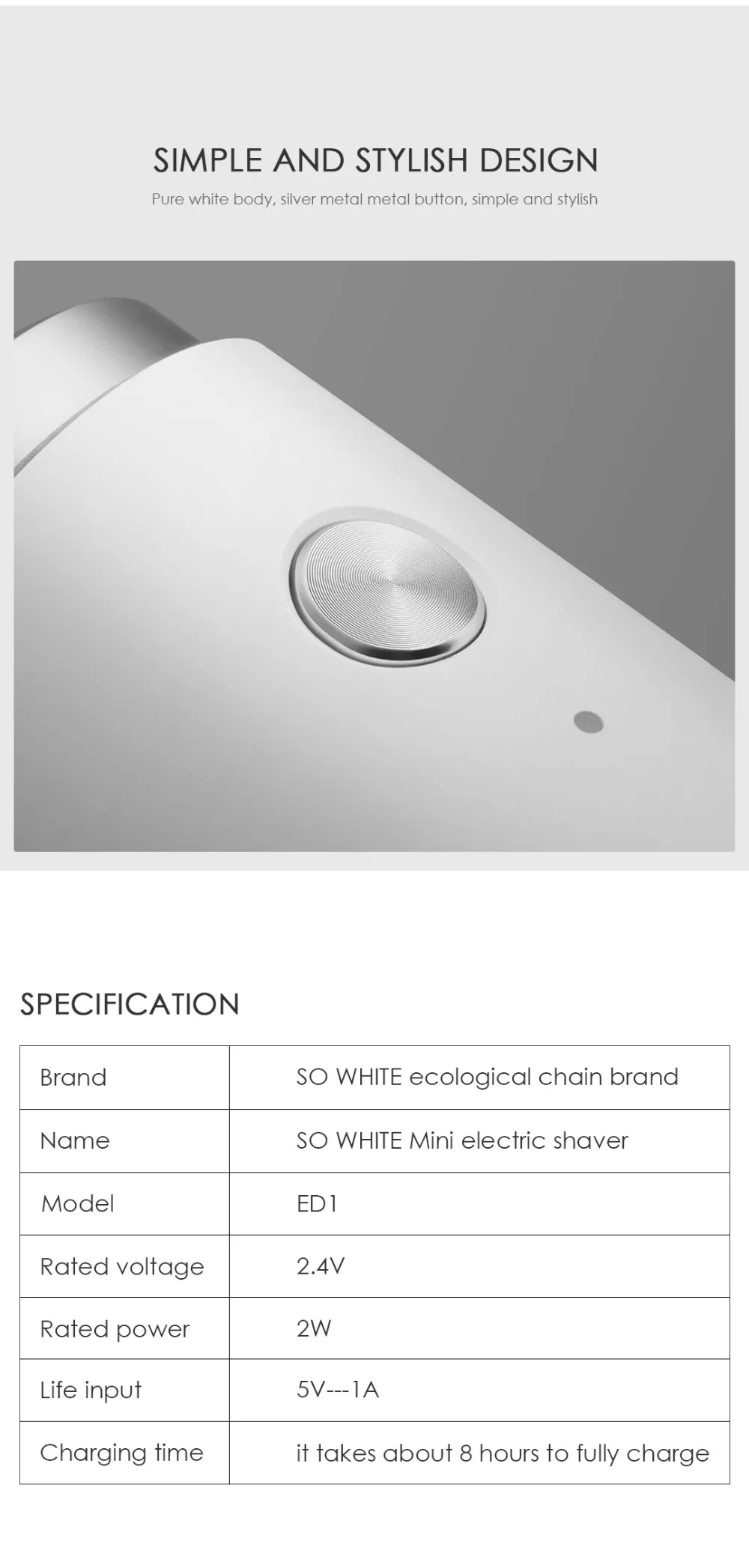 Xiaomi Mijia SO White Мужская моющаяся перезаряжаемая мини электробритва type-c сухое и влажное двойное бритье портативная для поездки