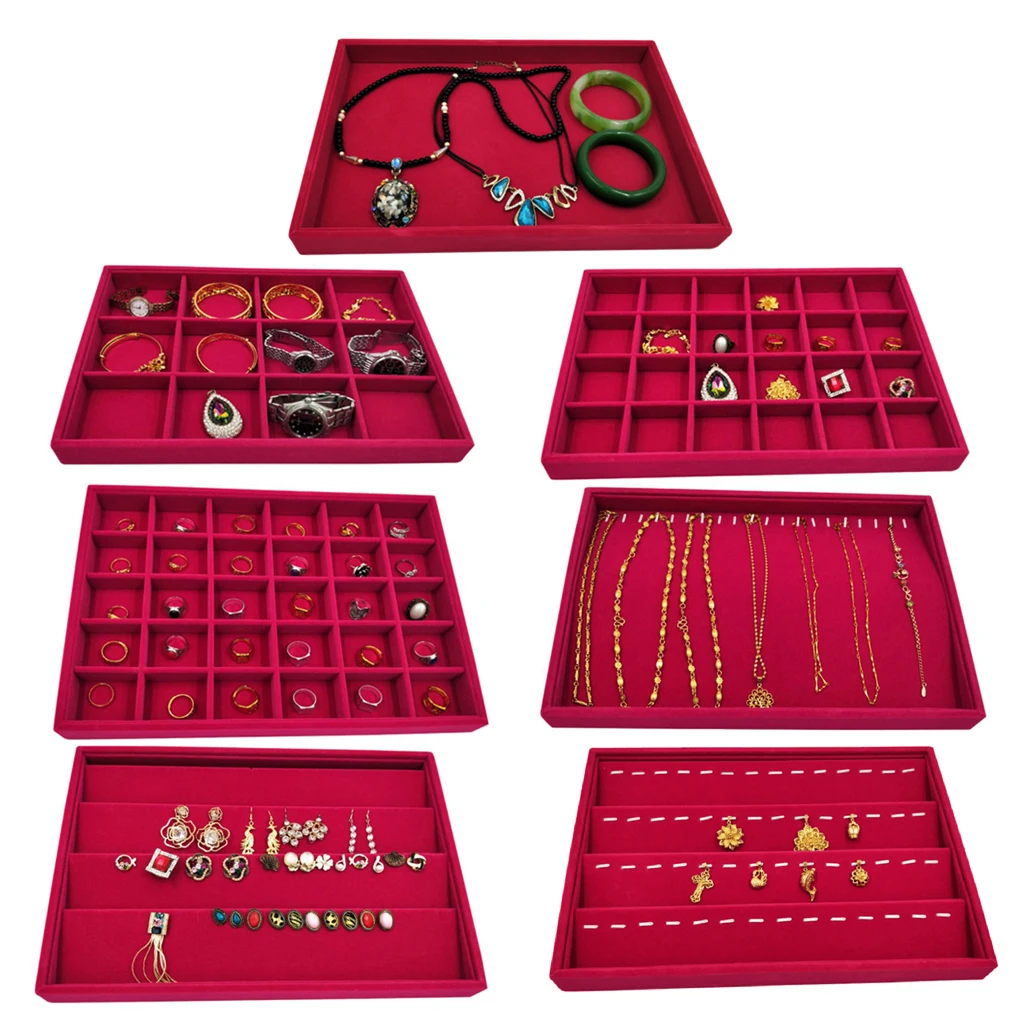  Rose Pink Velvet Jewelry Display Organizer Box Tray Showcase For Pendant Earring Necklace 12/24/30 Grids