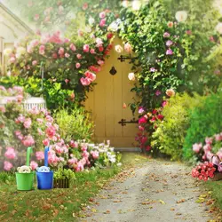 Весенние цветы сад Фоны для свадебной фотографии Розовые розы Зеленые растения для маленьких детей Открытый живописный фотосессии фонов
