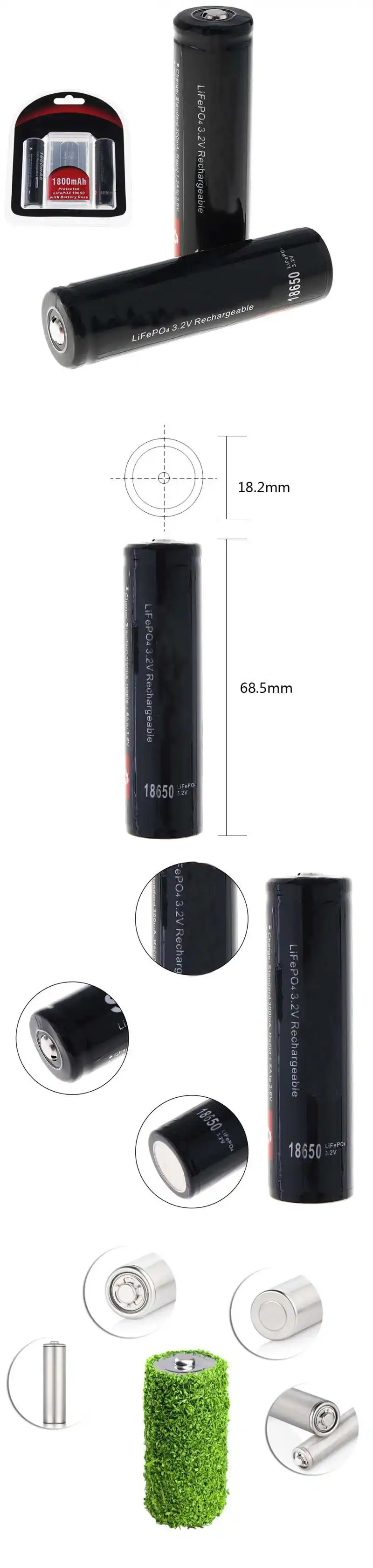 2 шт Soshine 3,2 v 1800mah 18650 LiFePO4 батарея с защищенной печатной платой+ чехол для батареи перезаряжаемая литий-ионная батарея