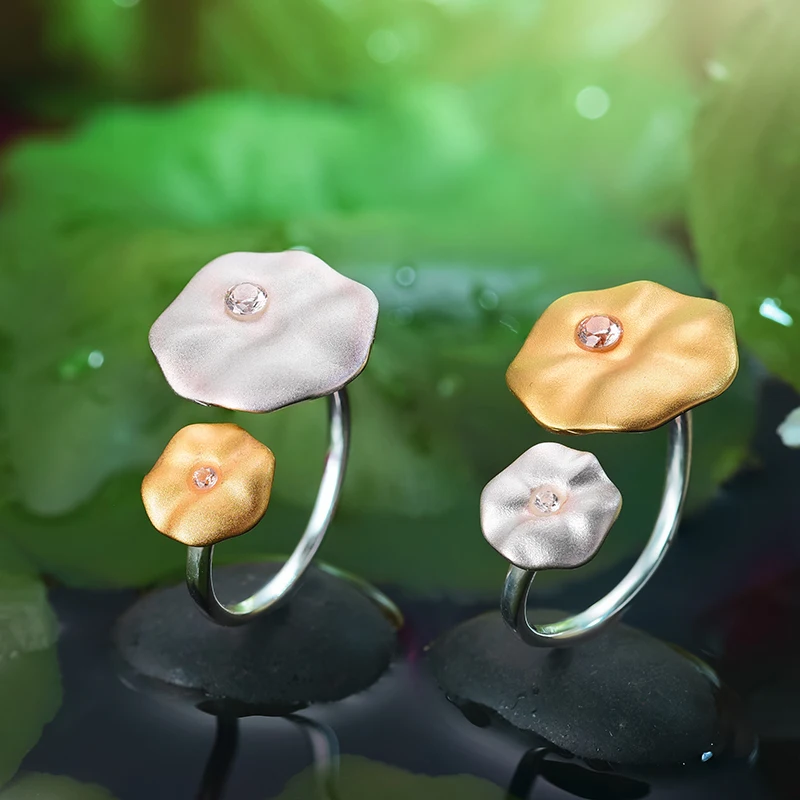 Kopen Lotus Plezier Echte 925 Sterling Zilver Natuurlijke Edelsteen Handgemaakte Designer Fijne Sieraden Ochtend Dauw op Lotus Bladeren Ringen voor Vrouwen