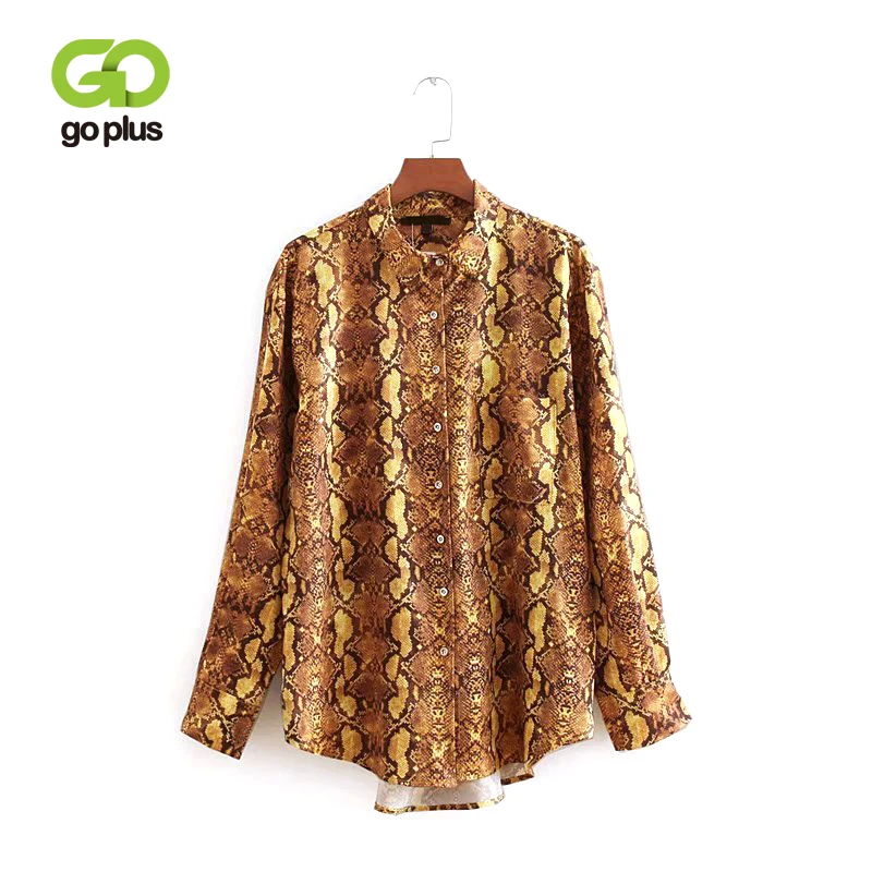 GOPLUS Women’s Vintage Snake Print Shirt Spring Autumn Womens Tops And Blouses Turn-down Collar Women Shirts Ladies Tops C6917