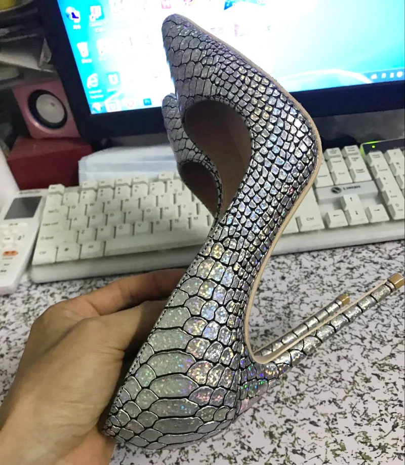 Stylesowner Silver Bling Bling High Heel Shoes Luxury Pointed Toe Shallow Mouth Pumps Night Party Shoe Zapatos Mujer for Women