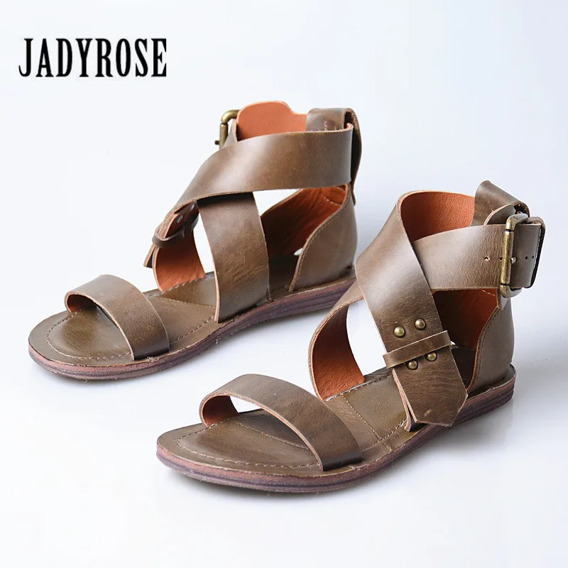 Marron Plates D'été Rétro Appartements Sandalias Chaussures De Sandales atrovirens En Femme Casual Cuir Véritable Mujer Femmes Rose Plage Jady gXqwTT
