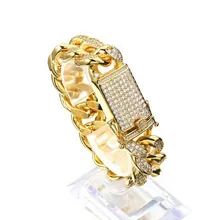 Ювелирные изделия в стиле хип-хоп, 20 мм, для мужчин, массивная цепочка со льдом, циркониевый браслет с кубинским звеном, блестящий золотой, серебряный, AAA, CZ, кубинский браслет-цепочка