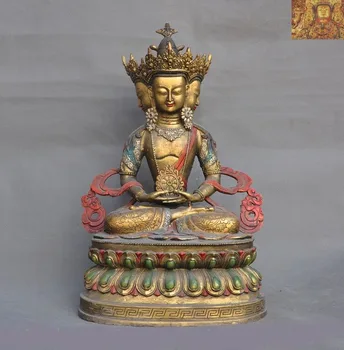 

wedding decoration Tibet Buddhism Bronze Gilt Sit Lotus 4 Head Tara Kwan-Yin GuanYin Buddha statue